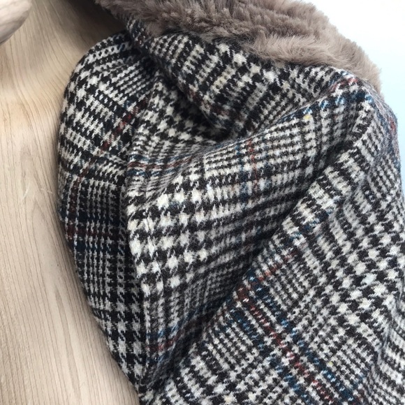 🆕 Mystree-Buckle Trench Coat Plaid Dark Academia Colorblock Faux Fur Collar - Picture 8 of 16